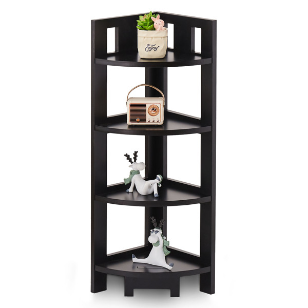 Corner Shelf, 4-Tier Display Shelves, Wood Storage Stand, Multipurpose Shelving Unit for Small Space, Home Office, Bathroom Corner