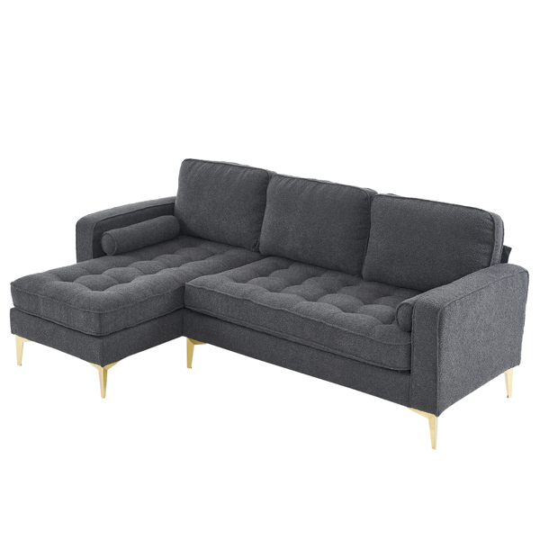 218*141*87cm Boucle Yarn, Diamond-Shaped Gold-Plated Three-Pronged Legs, Three-Seater With Footstool, Indoor Modular Sofa, Dark Grey