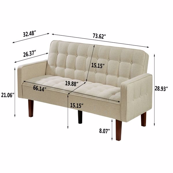 Adjustable backrest, solid wood frame, 3-person sofa chair for living room, study room-Beige