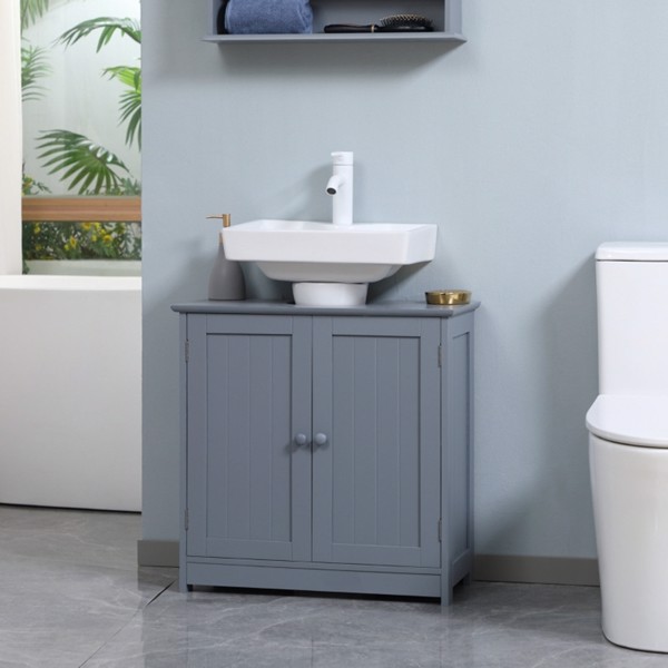 Bathroom Cabinet with 2 Doors and Shelf Bathroom Vanity Grey-AS	