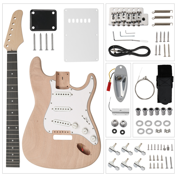 DIY 6 String ST Style Electric Guitar Kits with Mahogany Body, Maple Neck and Accessories