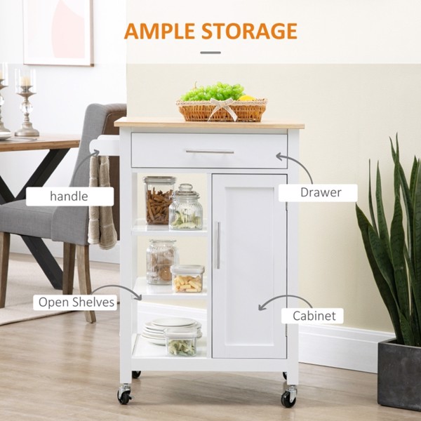 Compact Kitchen Island Cart on Wheels, Rolling Utility Trolley Cart  White-AS (Swiship-Ship)（Prohibited by WalMart）