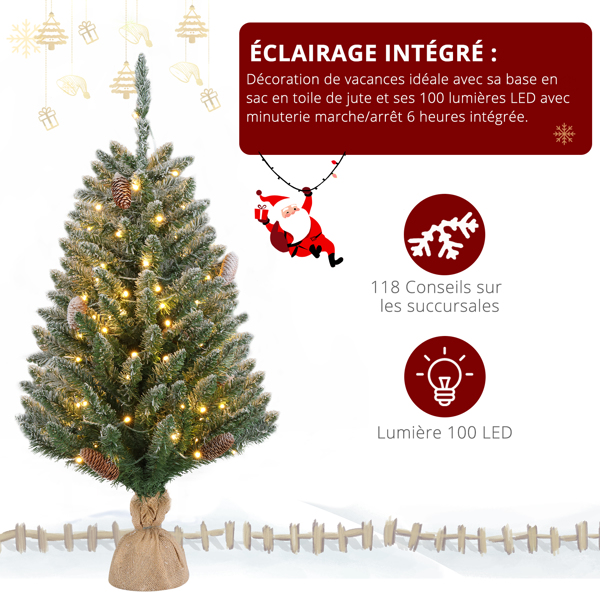 3ft Linen Base PVC Material Green Flocking 118 Branches 100 Lights Warm Color 8 Mode Battery Switch Christmas Tree