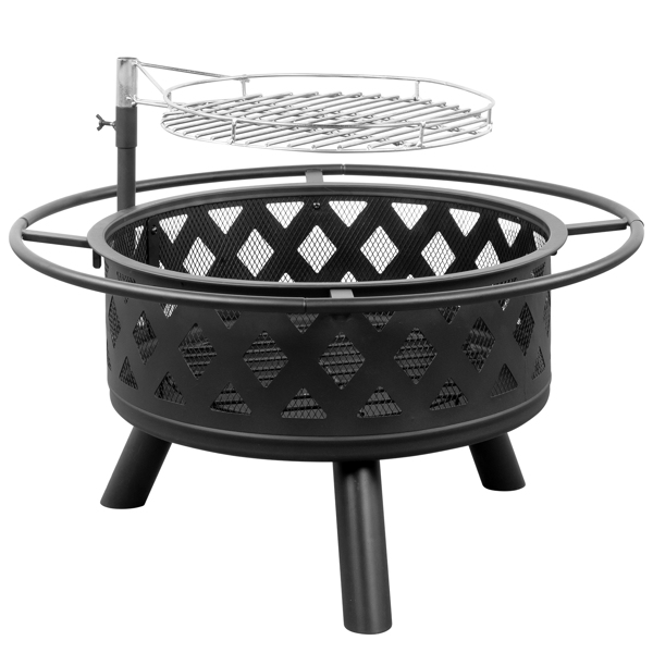  30in Outdoor Metal  Fire Pit  with Cooking Grates Black