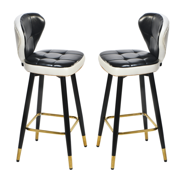 Jinsi Nan Leather Bar Stool 360 Rotating Bar Stool with Backrest and Foot Pedals for Bars, Kitchen, Dining Room, Living Room & Bistro, Bar Stool Set of 2, Black Bar Chair