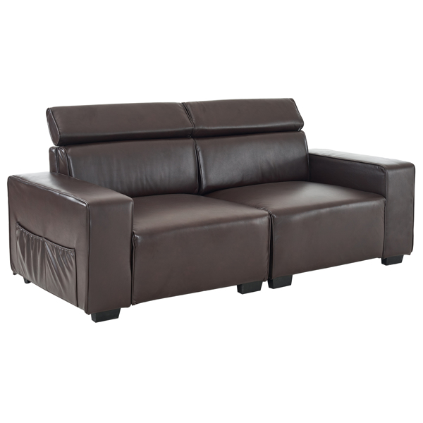 221*96*83cm Retro PU 26cm Fully Detachable Armrests Two Seats With Side Pockets Full Pull Points Indoor Double Sofa Brown