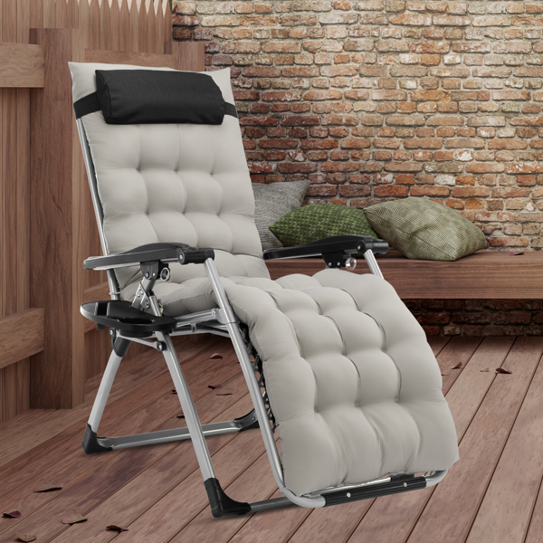 Infinity Zero Gravity Chair with Pad, Patio Chairs with Pillow and Utility Tray Adjustable Folding Recliner for Deck,Patio,Beach,Yard,Grey