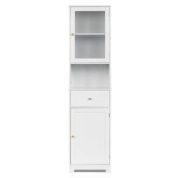 Up and Down 2 Doors 1 Drawer 1 Shelf Bathroom Cabinet, Modern Style Bookcase, Household Storage Cabinet, White