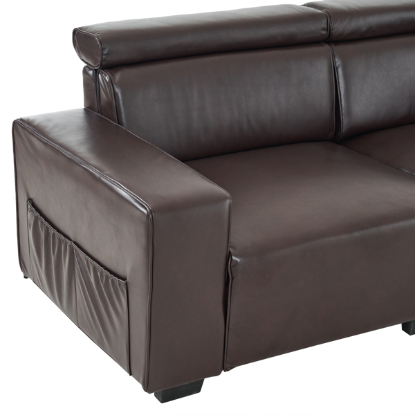 221*96*83cm Retro PU 26cm Fully Detachable Armrests Two Seats With Side Pockets Full Pull Points Indoor Double Sofa Brown