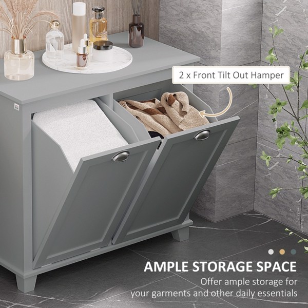 Tilt-Out Laundry Sorter Cabinet, Bathroom Storage Organizer Grey-AS