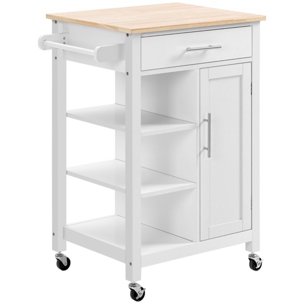 Compact Kitchen Island Cart on Wheels, Rolling Utility Trolley Cart  White-AS (Swiship-Ship)（Prohibited by WalMart）