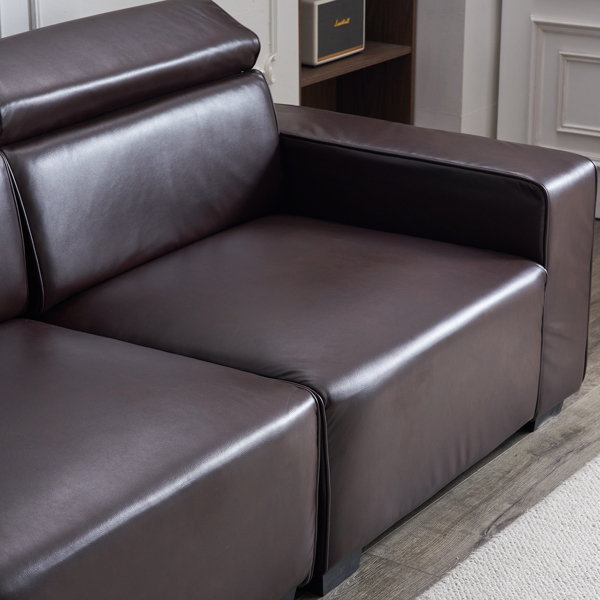 221*96*83cm Retro PU 26cm Fully Detachable Armrests Two Seats With Side Pockets Full Pull Points Indoor Double Sofa Brown