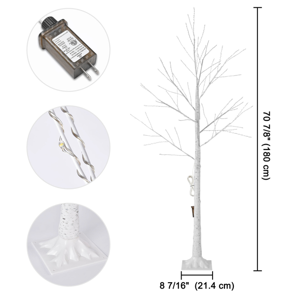 6FT Lighted Birch Tree with 305 LEDs Warm White Lights, 8 Lighting Modes & Brightness   Adjustment for Indoor Outdoor Summer Christmas Holiday Party Decoration