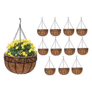 12pcs 10\\" Black Painted Round Wrought Iron Coconut Palm Hanging Basket