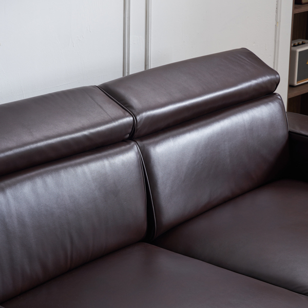 221*96*83cm Retro PU 26cm Fully Detachable Armrests Two Seats With Side Pockets Full Pull Points Indoor Double Sofa Brown