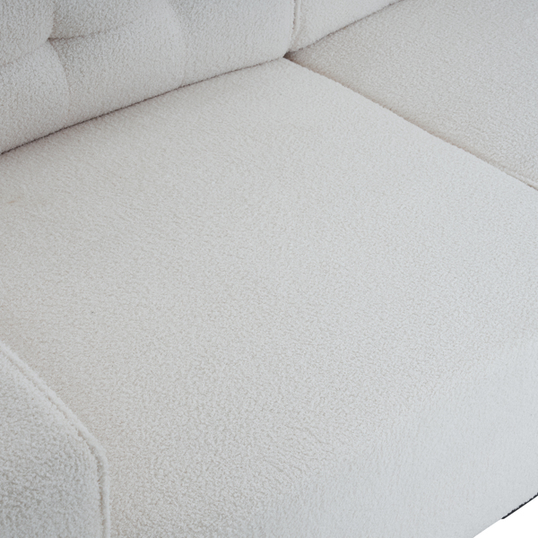 221*96*83cm Teddy Velvet 26cm Fully Detachable Armrests Two Seats With Side Pockets Backrest Pull Points Indoor Double Sofa Off-White