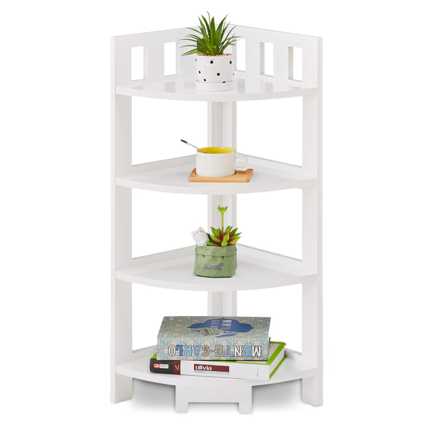 Corner Shelf, 4-Tier Display Shelves, Wood Storage Stand, Multipurpose Shelving Unit for Small Space, Home Office, Bathroom Corner