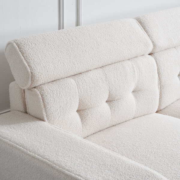 306*96*83cm Teddy Velvet, 26cm Fully Detachable Armrests, Three-Seater With Side Pockets, Backrest Pull Points, Indoor Multi-Person Sofa, Off-White