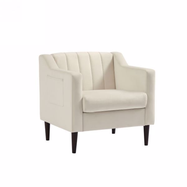 Modern velvet fabric single person sofa side chair with solid wood legs, used in bedroom, living room and office-White