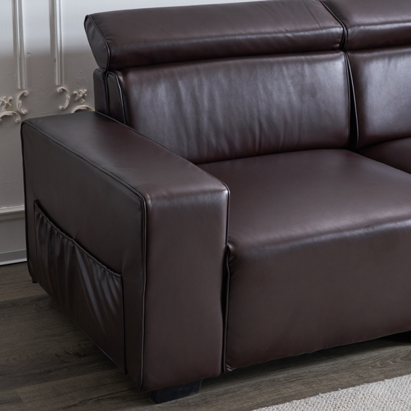 221*96*83cm Retro PU 26cm Fully Detachable Armrests Two Seats With Side Pockets Full Pull Points Indoor Double Sofa Brown