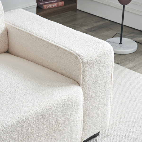 221*96*83cm Teddy Velvet 26cm Fully Detachable Armrests Two Seats With Side Pockets Backrest Pull Points Indoor Double Sofa Off-White