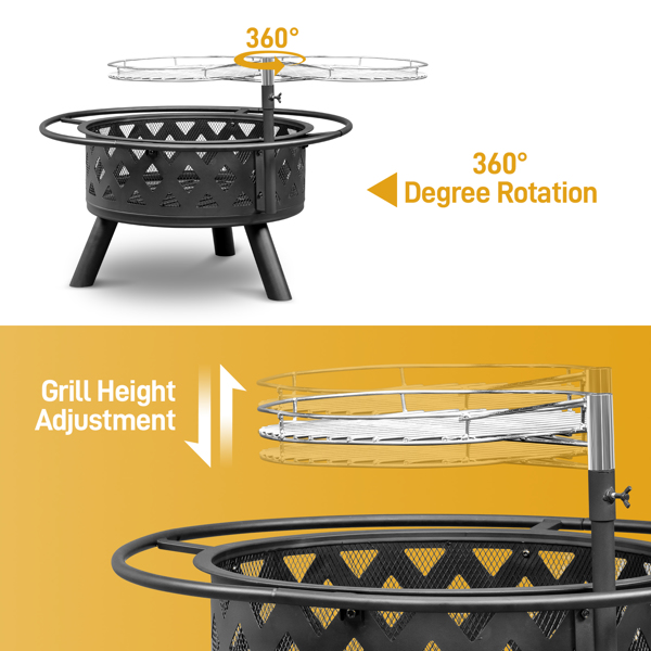  30in Outdoor Metal  Fire Pit  with Cooking Grates Black