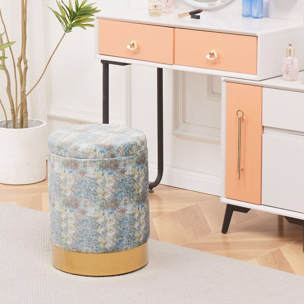 Velvet 23Qt Storage Ottoman Multipurpose Footrest Stool with Metal Base Modern Round Vanity Stool Chair Ottoman Foot Stools Support 300lbs Padded Seat for Living Room & Bedroom (Graffiti)