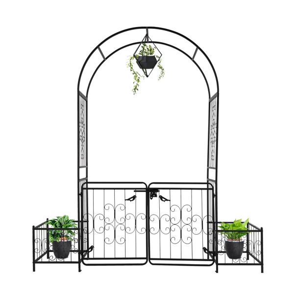 198.5*50*219cm Courtyard Arc Top With Door With Planting Frame Iron Art Iron Arch Black