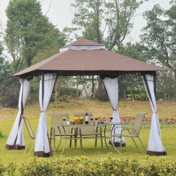 10ft x 10ft Outdoor Patio Gazebo Canopy Tent  Coffee-AS ( Amazon Shipping)（Prohibited by WalMart）