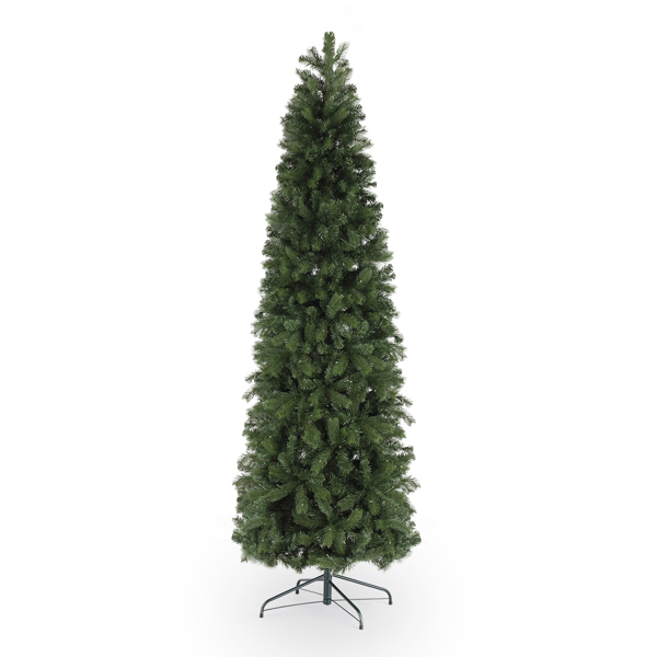 7.5ft Pencil Shape Automatic Tree Structure PVC Material 1090 Round Heads 350 Lights Warm Color With Colorful 10 Modes, Christmas Tree Green