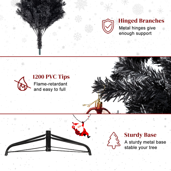 6ft 1150 Branches PVC Christmas Tree Black