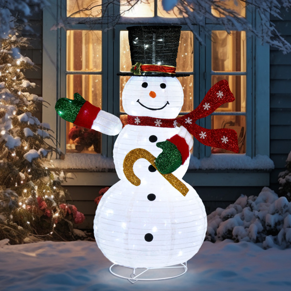 4ft Lighted Pop-Up Snowman, Large Christmas Holiday Decoration w/ 100 LED Lights, Top Hat, Scarf for Outdoor Lawn Yard Xmas Decor