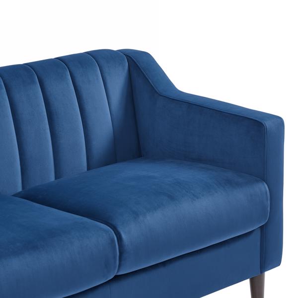 Modern Chesterfield Sofa, Comfortable Upholstered Sofa, Velvet Fabric, Wooden Frame with Wooden Legs, Suitable for Living Room/Bedroom/Office, 3 Seat Sofa -Blue