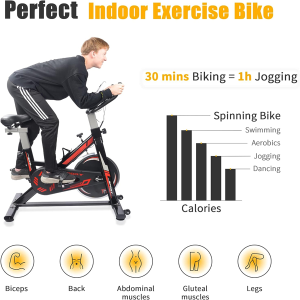 Exercise Stationary Bike 330 Lbs Weight Capacity, Spin Indoor Cycling Bike with LCD Monitor and Comfortable Seat Cushion for Home Gym Cardio Fitness Training