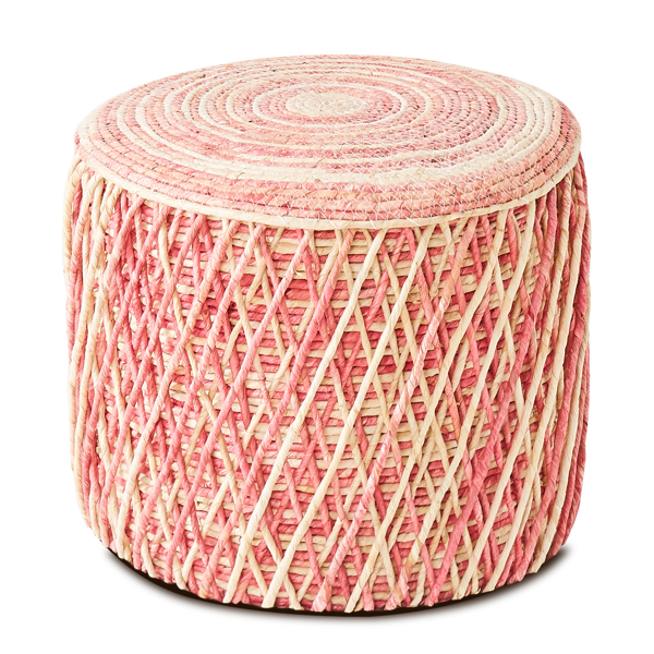 Ottoman Natural Braided Poof Rustic Handweave Lounge Pouffe Footrest Stool Poof Soft Padded Seat Boho Pouffe for The Living Room Bedroom Lounge Pink