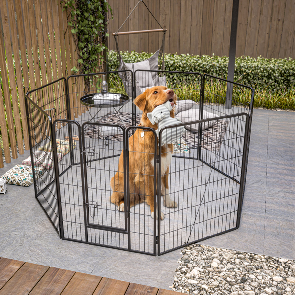 40" Outdoor Fence Heavy Duty Dog Pens 8 Panels Temporary Pet Playpen with Doors