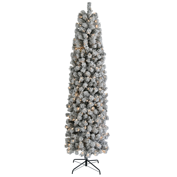 7.5ft Pointed Pencil Shape PVC Material Green Flocking 350 Warm Color Clearance Lights 641 Branches Christmas Tree