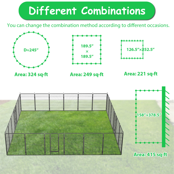 40" Outdoor Fence Heavy Duty Dog Pens 24 Panels Temporary Pet Playpen with Doors