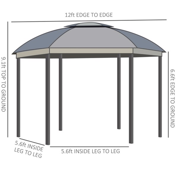 144x144 Inch Round Outdoor Gazebo, Patio Dome Gazebo Canopy Shelter with Double Roof, Netting Sidewalls and Curtains, Zippered Doors Grey AS