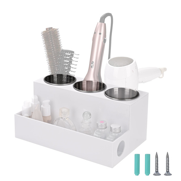 Hair Tool Organizer Wall Mount,Organize Your Hair Tools with  3 Removable Cups,Versatile Storage Space for Home Bathroom, Hair Salon, Beauty Center, etc.（No shipping on weekends.）