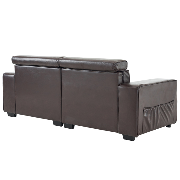 221*96*83cm Retro PU 26cm Fully Detachable Armrests Two Seats With Side Pockets Full Pull Points Indoor Double Sofa Brown