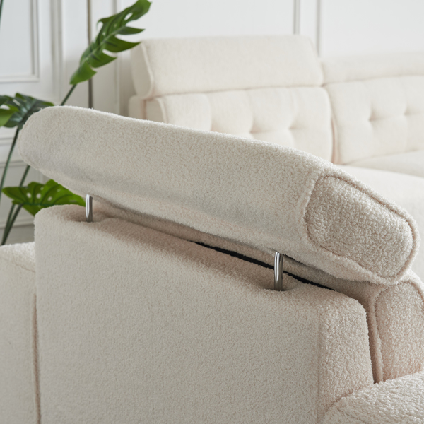 221*96*83cm Teddy Velvet 26cm Fully Detachable Armrests Two Seats With Side Pockets Backrest Pull Points Indoor Double Sofa Off-White