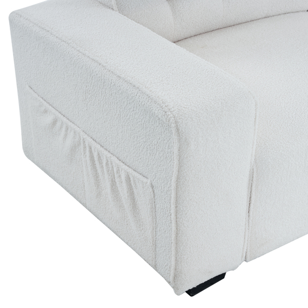 221*96*83cm Teddy Velvet 26cm Fully Detachable Armrests Two Seats With Side Pockets Backrest Pull Points Indoor Double Sofa Off-White