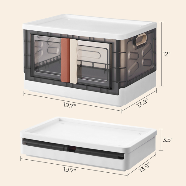 Detachable Folding Plastic Storage Cabinet, Black Trasparent Acrylic Door, White Brown（1pc）