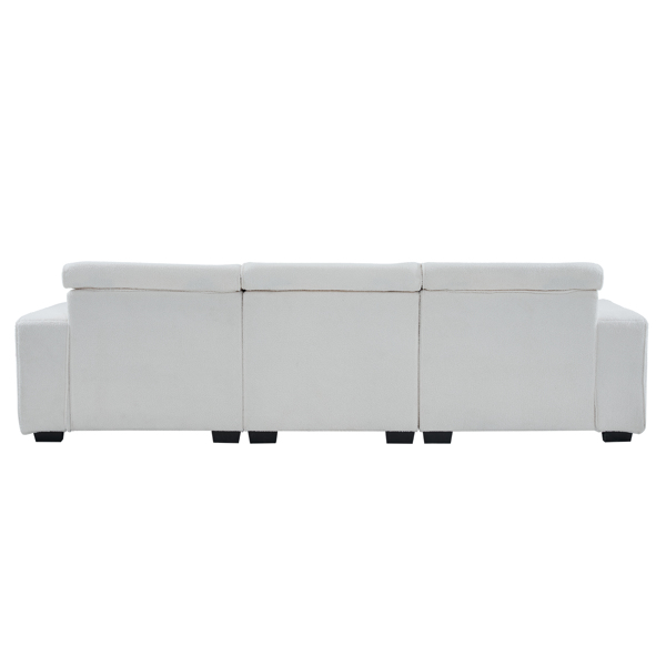 306*96*83cm Teddy Velvet, 26cm Fully Detachable Armrests, Three-Seater With Side Pockets, Backrest Pull Points, Indoor Multi-Person Sofa, Off-White
