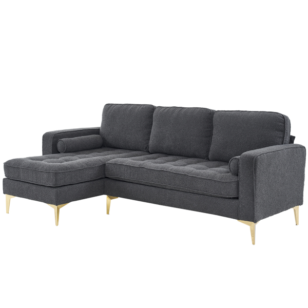 218*141*87cm Boucle Yarn, Diamond-Shaped Gold-Plated Three-Pronged Legs, Three-Seater With Footstool, Indoor Modular Sofa, Dark Grey