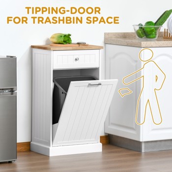 Kitchen Tilt Out Trash Bin Cabinet Free Standing Recycling Cabinet Trash Can Holder With Drawer, white-AS (Swiship-Ship)（Prohibited by WalMart）
