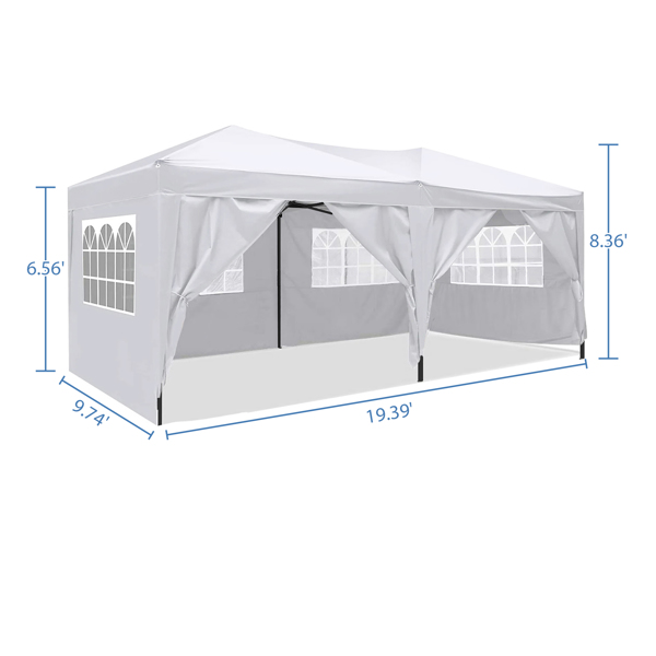 10 x 20 ft Heavy Duty Awning Canopy Pop Up Gazebo Marquee Party Wedding Event Tent with 6 Removable Sidewalls & Carry Bag, White