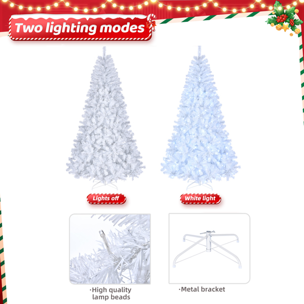7ft 1346 Branches Automatic Tree Structure PVC Material 500 Lights Cool Color 8 Modes Christmas Tree White