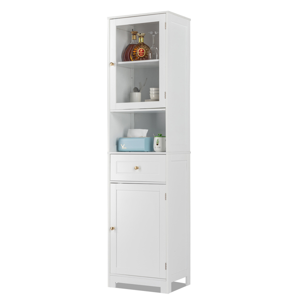 Up and Down 2 Doors 1 Drawer 1 Shelf Bathroom Cabinet, Modern Style Bookcase, Household Storage Cabinet, White